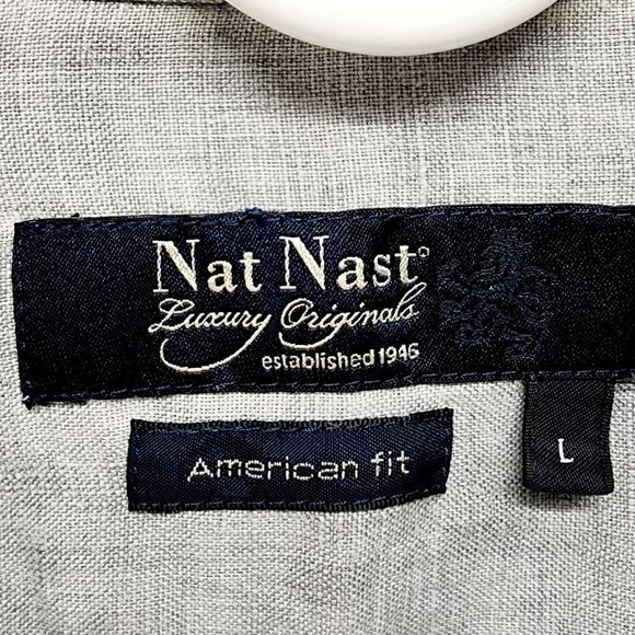 Nat Nast shirt American Fit Luxury Gray Short Sleeve Button-Up  L 100% Linen - Picture 3 of 8
